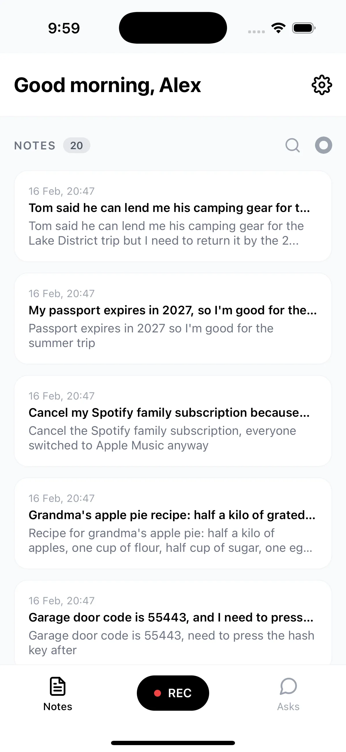 SpoknLog - Voice notes list