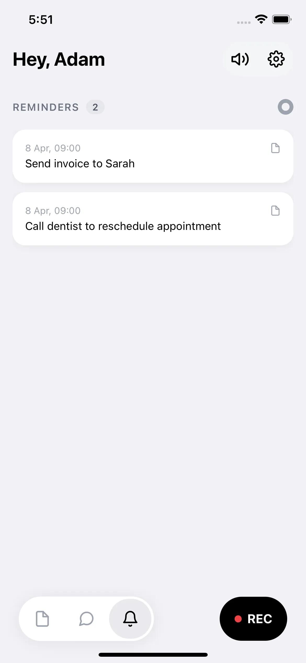 Voice-created reminders list