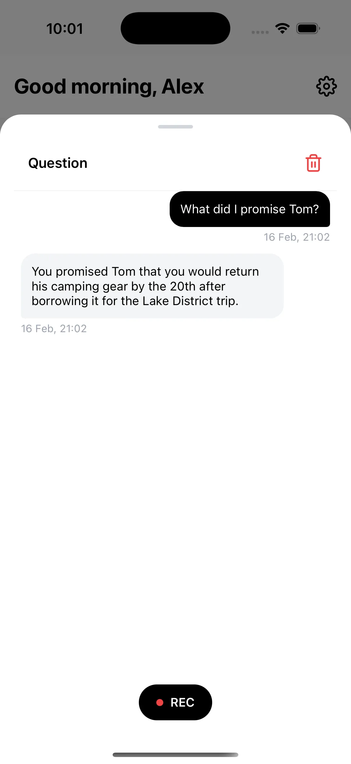 AI answering a question about notes